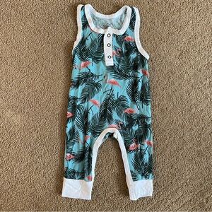 Flamingo bamboo tank top romper, 6-9mo, Peregrine Kids, truly iconic